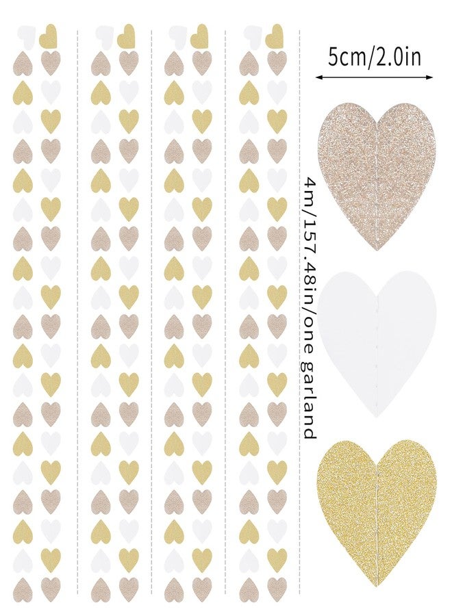 زينة حفلة توديع العزوبية باللونين الأبيض والذهبي - شرائط ورقية معلقة على شكل قلب بطول 52 قدمًا - لافتة زينة، لوازم حفلات الخطوبة والزفاف وحفلات استقبال المولود الجديد من أورولا - Image 2